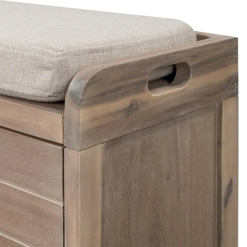 Banc de rangement en bois d'acacia lavé blanc/expresso/bleu marine/blanc avec 2 tiroirs et panier amovible, 1 place