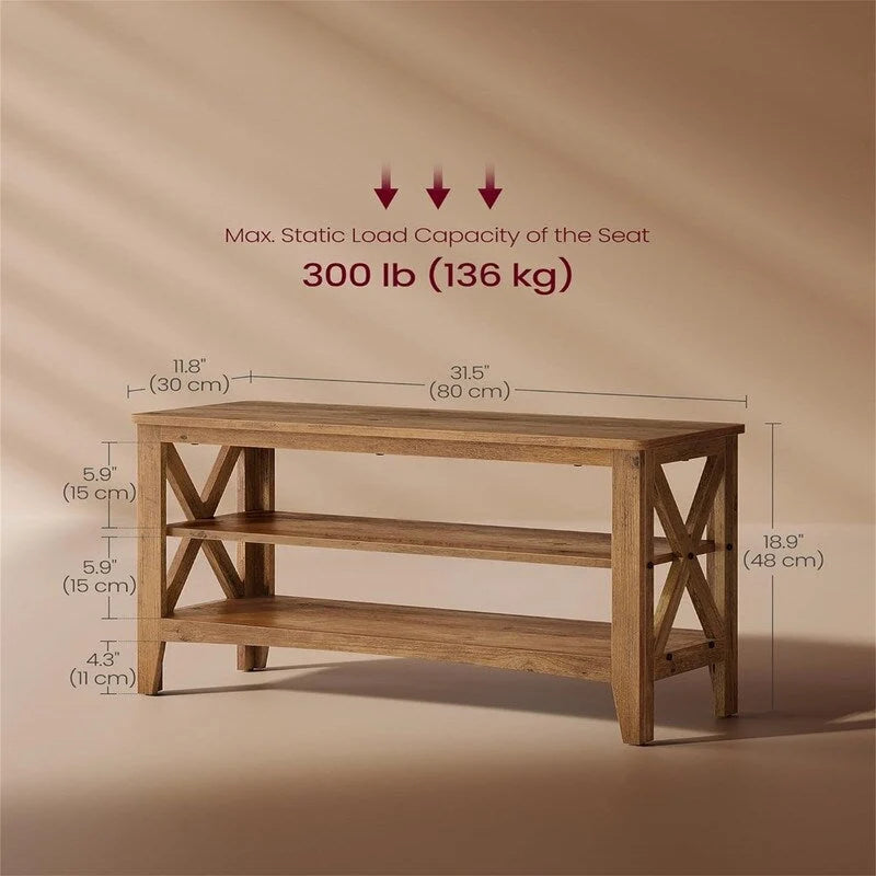 Banc à chaussures 2 niveaux en panneaux de particules marron-rouge/marron miel avec cadre en acier, 1 place