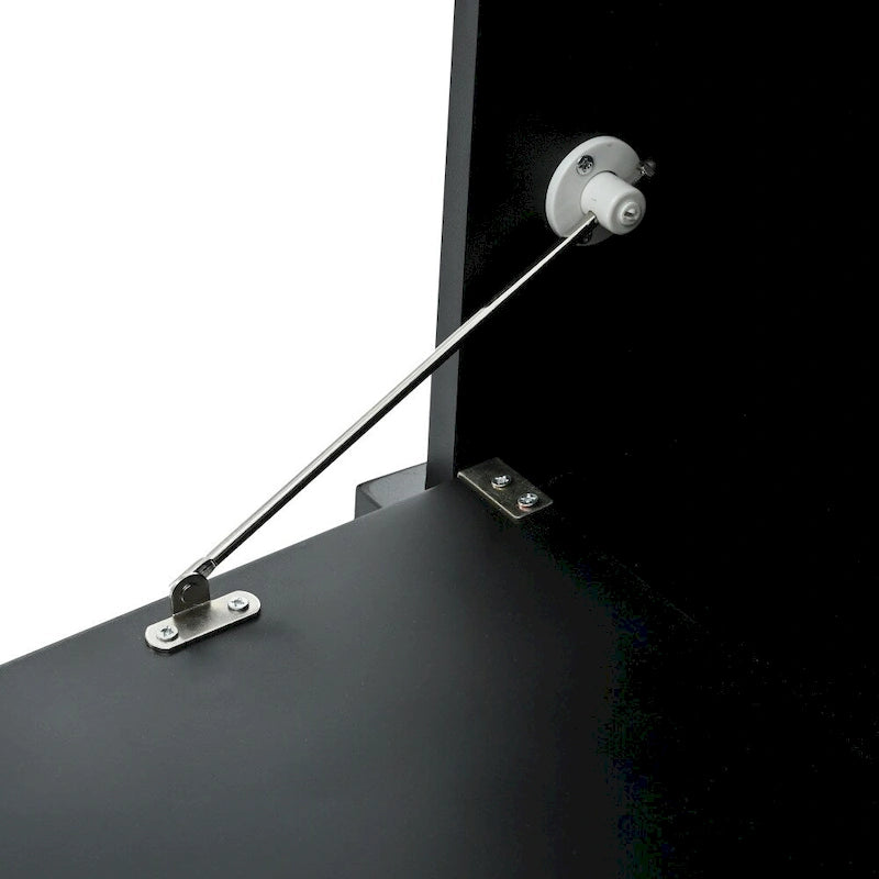 Meuble d'entrée en MDF blanc/noir avec banc capitonné, 4 patères, 3 niches et 2 placards