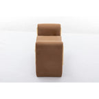 Banc en velours beige/café/ivoire/gris avec cadre en bois et garniture dorée