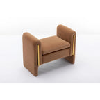 Banc en velours beige/café/ivoire/gris avec cadre en bois et garniture dorée
