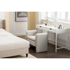 Banc en velours beige/café/ivoire/gris avec cadre en bois et garniture dorée