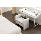 Banc en velours beige/café/ivoire/gris avec cadre en bois et garniture dorée