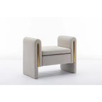Banc en velours beige/café/ivoire/gris avec cadre en bois et garniture dorée