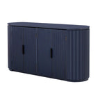 Enfilade 2 portes à rayures verticales en MDF noir/bleu marine avec étagères réglables et pieds en pin