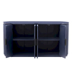 Enfilade 2 portes à rayures verticales en MDF noir/bleu marine avec étagères réglables et pieds en pin