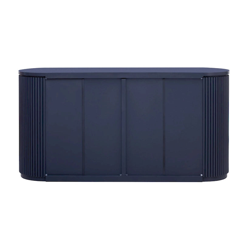 Enfilade 2 portes à rayures verticales en MDF noir/bleu marine avec étagères réglables et pieds en pin