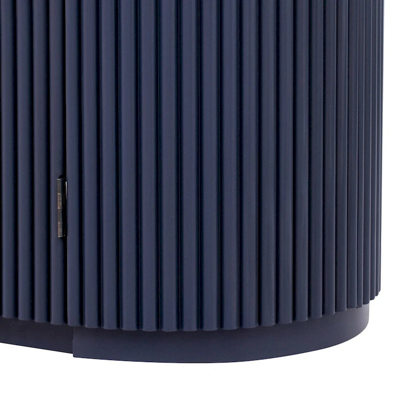 Enfilade 2 portes à rayures verticales en MDF noir/bleu marine avec étagères réglables et pieds en pin