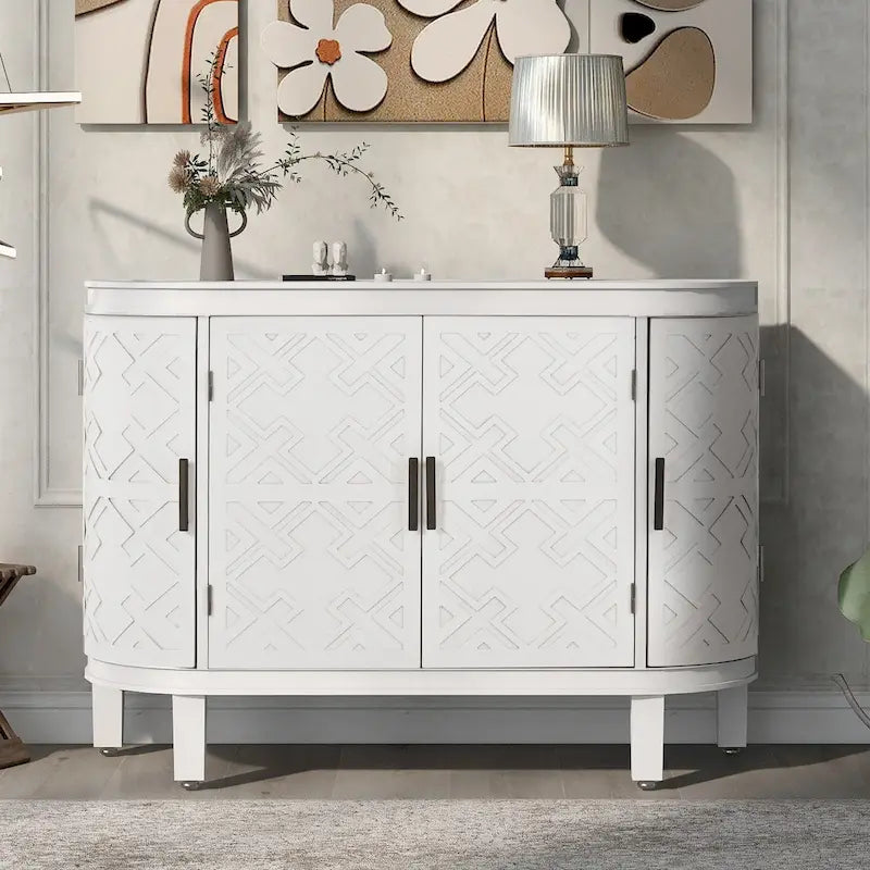 Meuble de rangement en MDF noir/marine/blanc/gris antique avec portes à motif gaufré et poignées métalliques