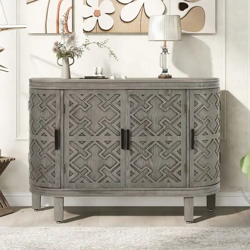 Meuble de rangement en MDF noir/marine/blanc/gris antique avec portes à motif gaufré et poignées métalliques