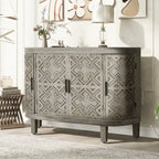 Meuble de rangement en MDF noir/marine/blanc/gris antique avec portes à motif gaufré et poignées métalliques