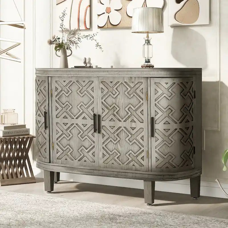 Meuble de rangement en MDF noir/marine/blanc/gris antique avec portes à motif gaufré et poignées métalliques