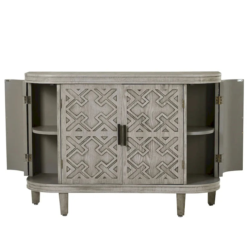 Meuble de rangement en MDF noir/marine/blanc/gris antique avec portes à motif gaufré et poignées métalliques