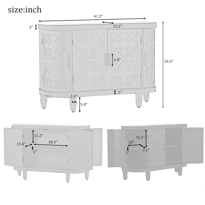 Meuble de rangement en MDF noir/marine/blanc/gris antique avec portes à motif gaufré et poignées métalliques