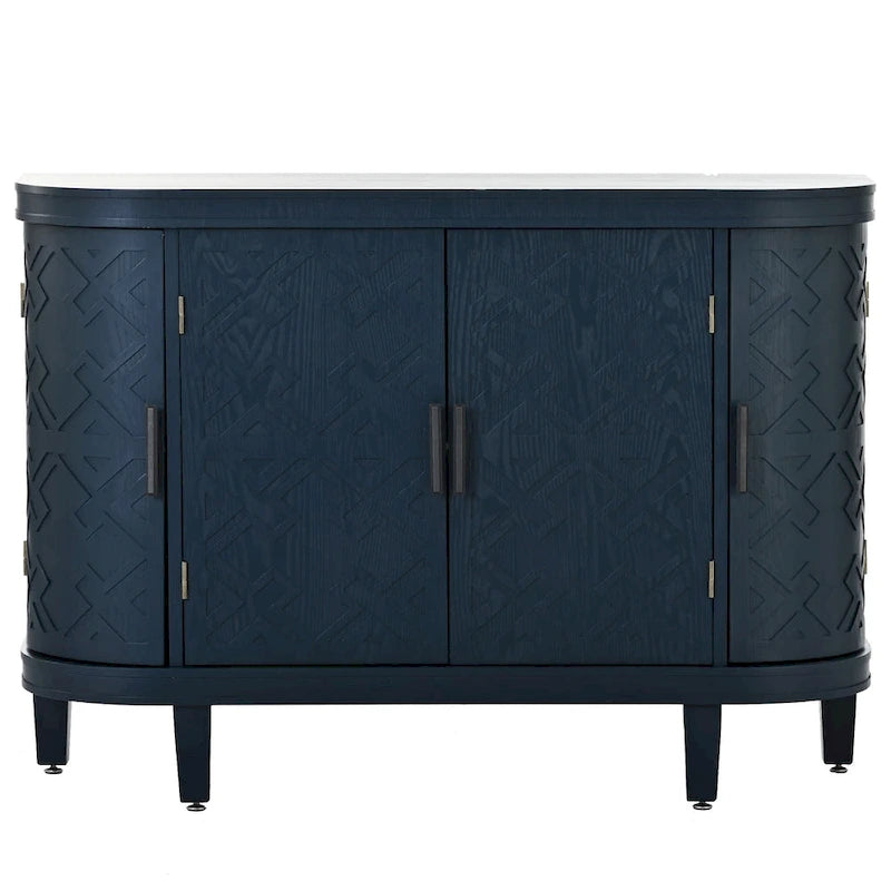 Meuble de rangement en MDF noir/marine/blanc/gris antique avec portes à motif gaufré et poignées métalliques