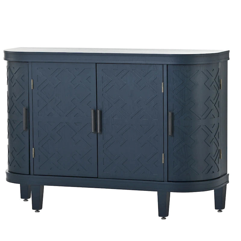 Meuble de rangement en MDF noir/marine/blanc/gris antique avec portes à motif gaufré et poignées métalliques