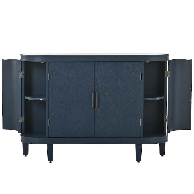 Meuble de rangement en MDF noir/marine/blanc/gris antique avec portes à motif gaufré et poignées métalliques