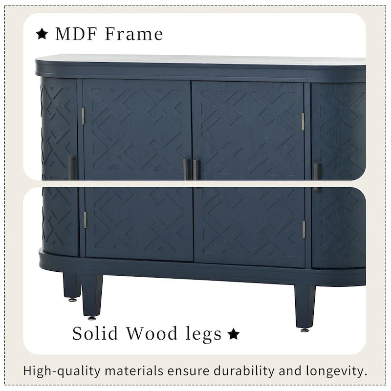 Meuble de rangement en MDF noir/marine/blanc/gris antique avec portes à motif gaufré et poignées métalliques