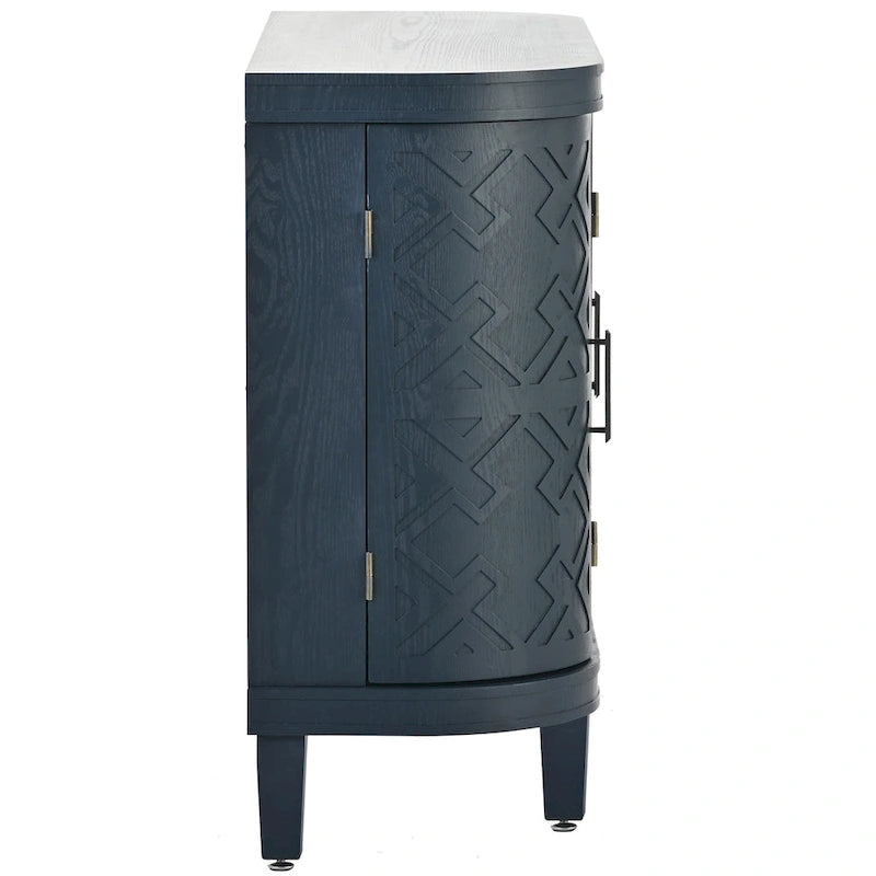Meuble de rangement en MDF noir/marine/blanc/gris antique avec portes à motif gaufré et poignées métalliques