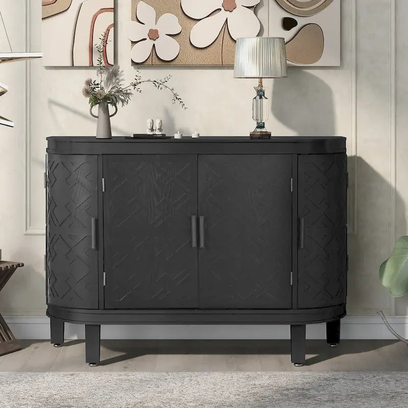 Meuble de rangement en MDF noir/marine/blanc/gris antique avec portes à motif gaufré et poignées métalliques