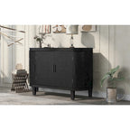 Meuble de rangement en MDF noir/marine/blanc/gris antique avec portes à motif gaufré et poignées métalliques