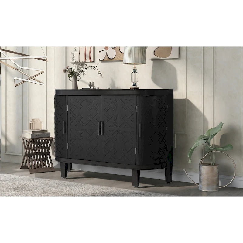 Meuble de rangement en MDF noir/marine/blanc/gris antique avec portes à motif gaufré et poignées métalliques