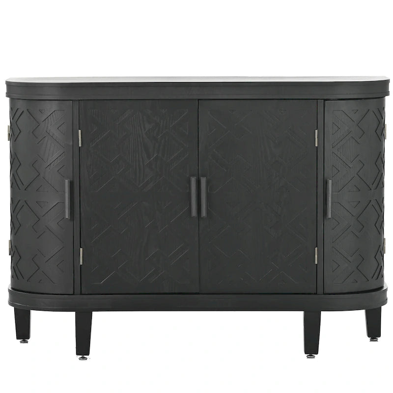 Meuble de rangement en MDF noir/marine/blanc/gris antique avec portes à motif gaufré et poignées métalliques