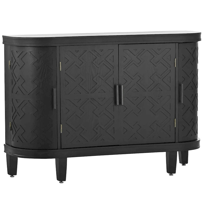 Meuble de rangement en MDF noir/marine/blanc/gris antique avec portes à motif gaufré et poignées métalliques