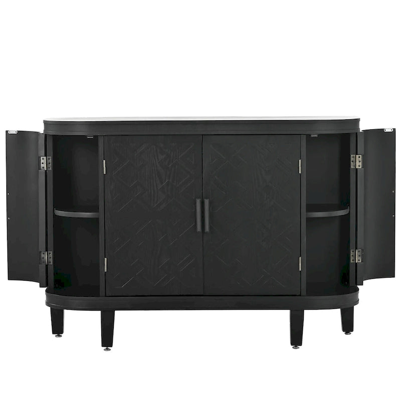 Meuble de rangement en MDF noir/marine/blanc/gris antique avec portes à motif gaufré et poignées métalliques