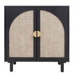 Meuble de rangement à 2 portes en rotin naturel/noir avec étagères réglables et pieds en pin