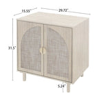 Meuble de rangement à 2 portes en rotin naturel/noir avec étagères réglables et pieds en pin