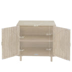 Meuble de rangement à 2 portes en rotin naturel/noir avec étagères réglables et pieds en pin