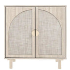Meuble de rangement à 2 portes en rotin naturel/noir avec étagères réglables et pieds en pin