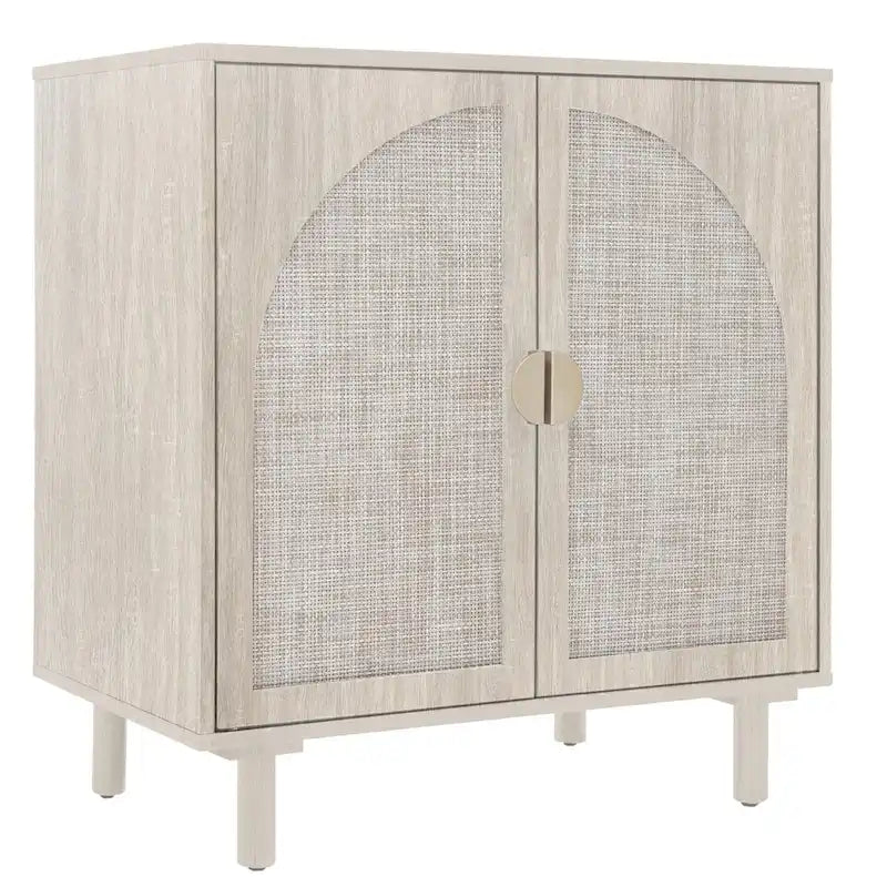 Meuble de rangement à 2 portes en rotin naturel/noir avec étagères réglables et pieds en pin