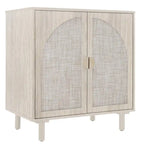 Meuble de rangement à 2 portes en rotin naturel/noir avec étagères réglables et pieds en pin