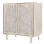 Meuble de rangement à 2 portes en rotin naturel/noir avec étagères réglables et pieds en pin