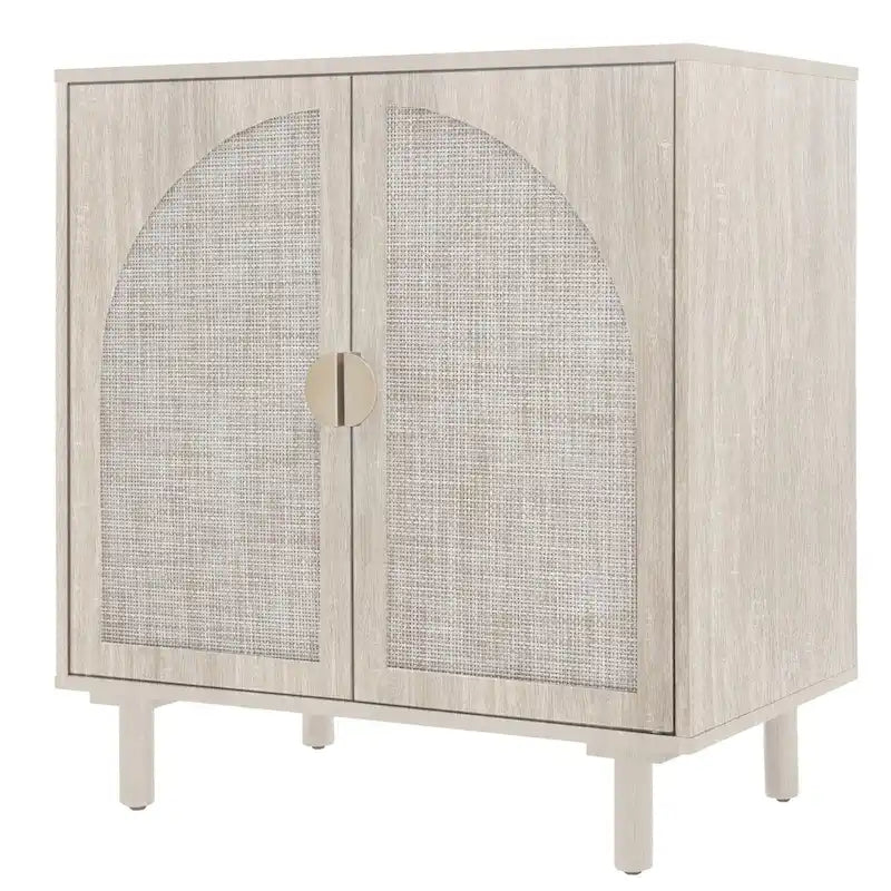 Meuble de rangement à 2 portes en rotin naturel/noir avec étagères réglables et pieds en pin