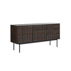 Buffet moderne en chêne espresso avec portes géométriques et rangements à fermeture douce