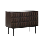 Buffet moderne en chêne espresso avec portes géométriques et rangements à fermeture douce