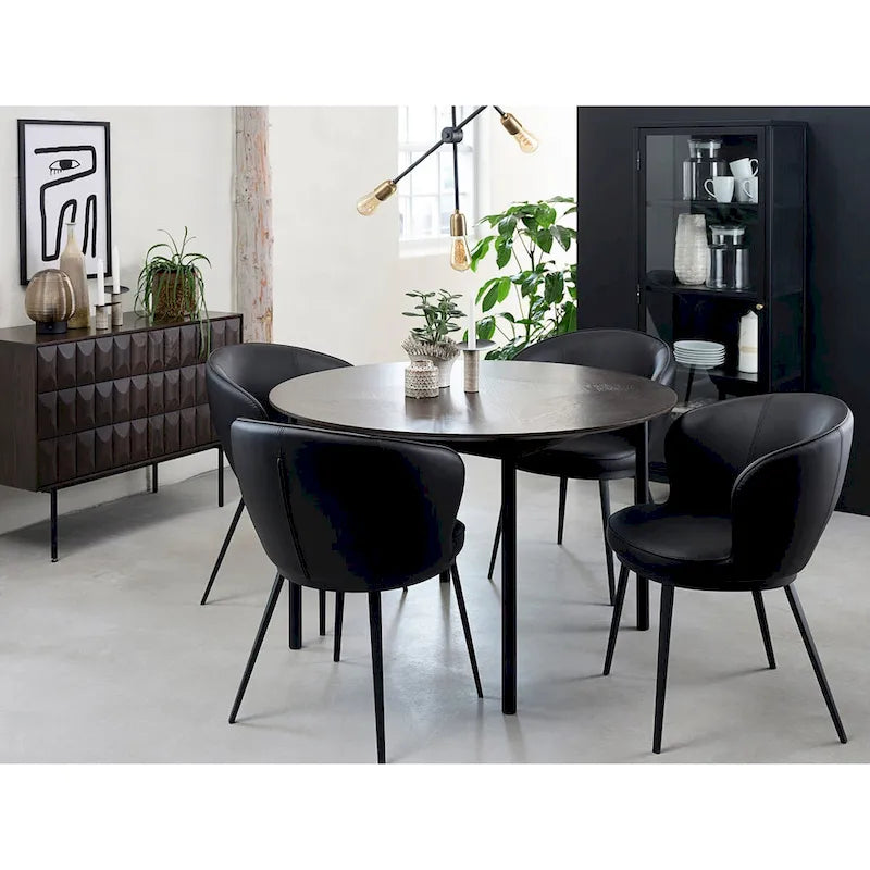 Buffet moderne en chêne espresso avec portes géométriques et rangements à fermeture douce