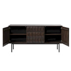 Buffet moderne en chêne espresso avec portes géométriques et rangements à fermeture douce