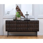 Buffet moderne en chêne espresso avec portes géométriques et rangements à fermeture douce