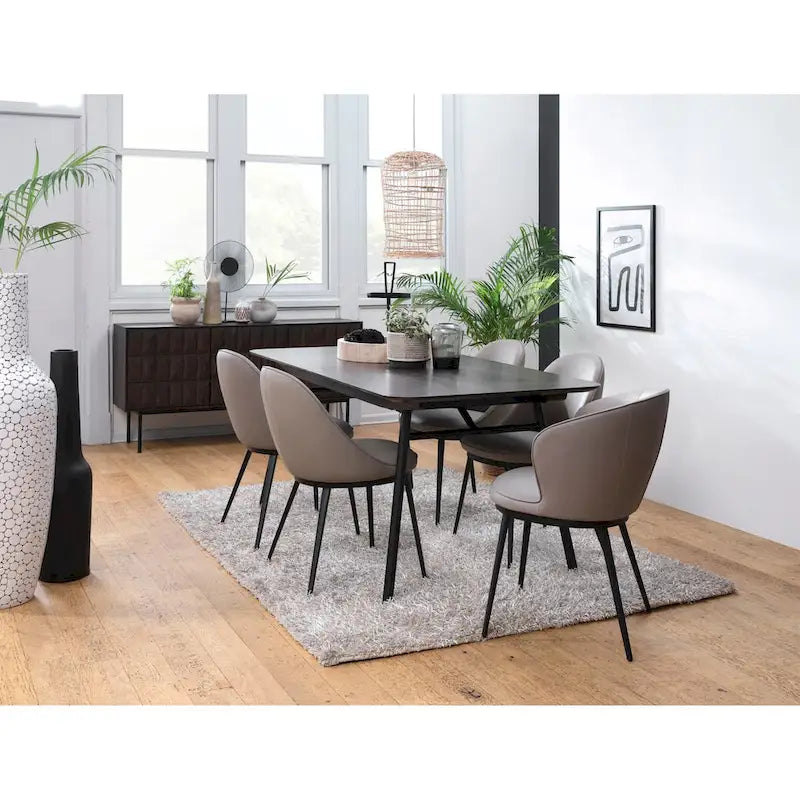 Buffet moderne en chêne espresso avec portes géométriques et rangements à fermeture douce