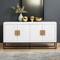 Meuble de rangement 4 portes en MDF et placage de bois, blanc/marine/noir, avec 3 étagères réglables et pieds en fer