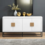 Meuble de rangement 4 portes en MDF et placage de bois, blanc/marine/noir, avec 3 étagères réglables et pieds en fer