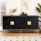 Meuble de rangement 4 portes en MDF et placage de bois, blanc/marine/noir, avec 3 étagères réglables et pieds en fer
