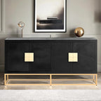 Meuble de rangement 4 portes en MDF et placage de bois, blanc/marine/noir, avec 3 étagères réglables et pieds en fer