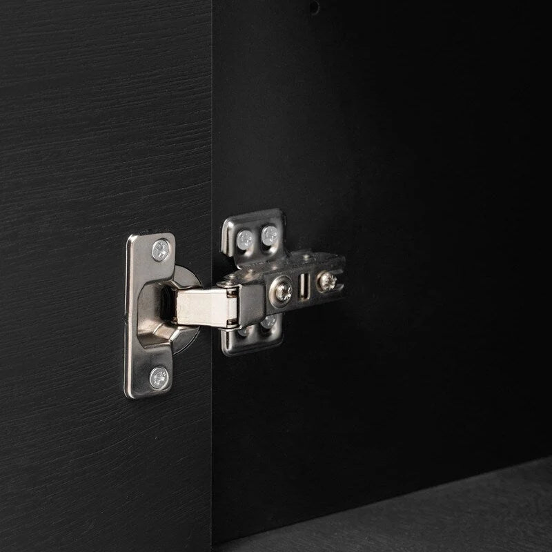 Meuble de rangement 4 portes en MDF et placage de bois, blanc/marine/noir, avec 3 étagères réglables et pieds en fer