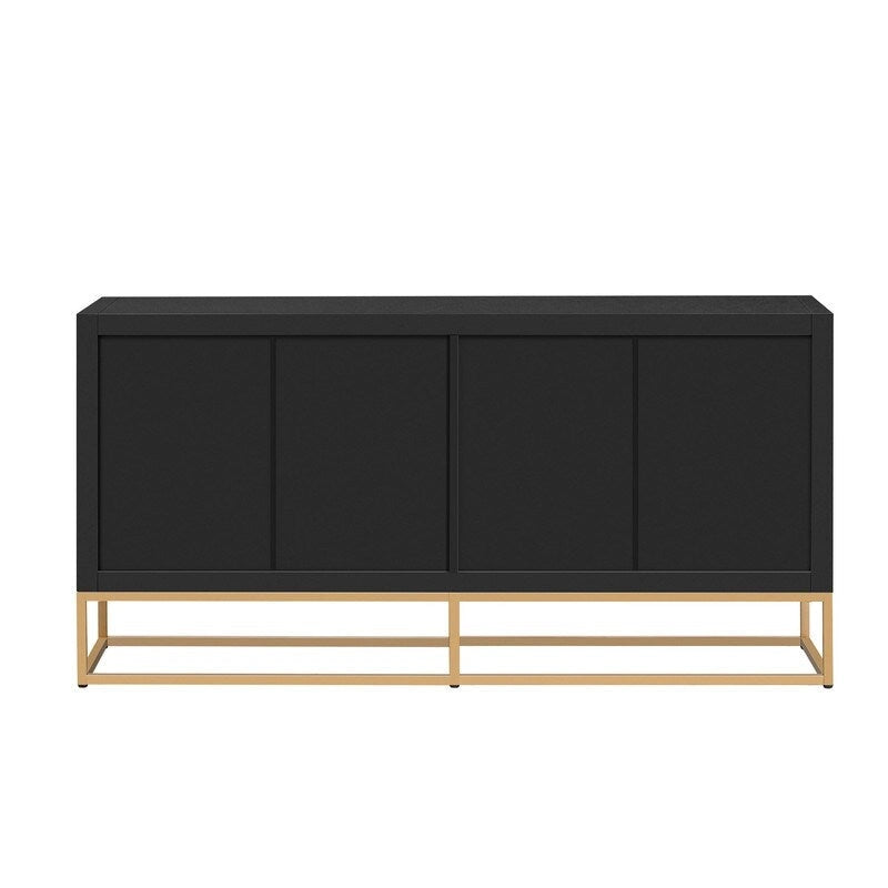 Meuble de rangement 4 portes en MDF et placage de bois, blanc/marine/noir, avec 3 étagères réglables et pieds en fer