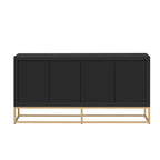 Meuble de rangement 4 portes en MDF et placage de bois, blanc/marine/noir, avec 3 étagères réglables et pieds en fer